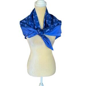 RARE David Chu for Asia Society Blue 100% Silk Scarf Leogryph Print